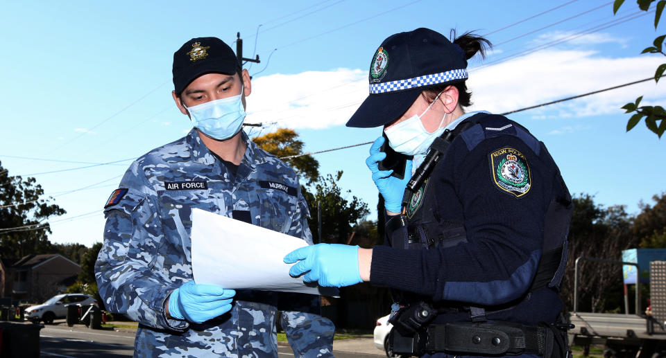 NSW Police and ADF conducting COVID compliance checks in western Sydney. Source: NSW Police 