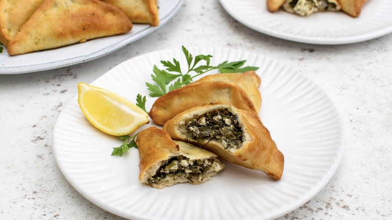 Lebanese Spinach Fatayers on plate