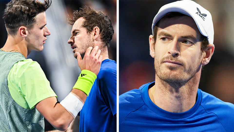 Andy Murray embraces Jakub Mensik and Murray frustrated.