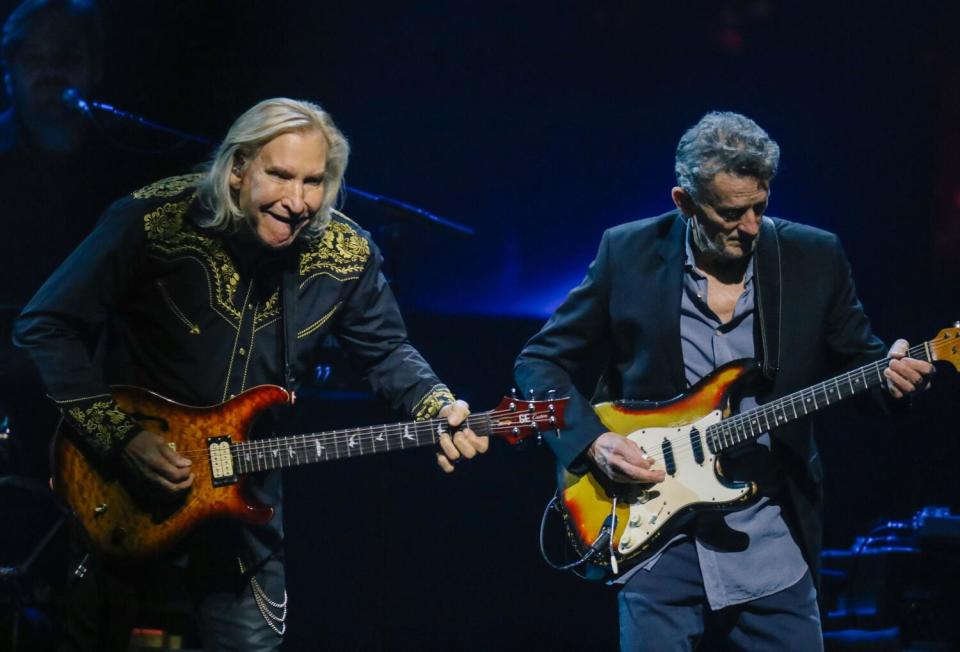 Joe Walsh and Steuart Smith perform at the Kia Forum.