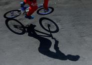 U.S. Olympic athlete Connor Fields trains on his BMX bike at the Olympic Training Center in Chula Vista, California, United States, July 1, 2016. REUTERS/Mike Blake