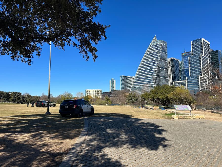 Paramedics rushed one person to the hospital Tuesday morning after a reported stabbing near Auditorium Shores. (KXAN Photo/Sarah Al-Shaikh)