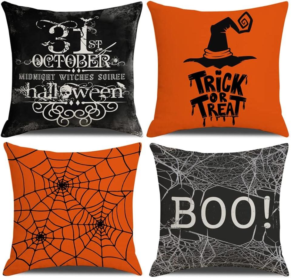 Halloween Pillow Covers 16x16 inch Set of 4 Trick or Treat Pumpkin Throw Pillow Covers for Fall Halloween Decorations Halloween Party Pillows Decorative Pillow Covers for Couch Sofa