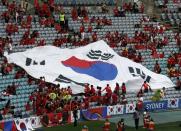 South Korea's fans hold a giant flag before their Asian Cup final soccer match against Australia at the Stadium Australia in Sydney January 31, 2015. REUTERS/Edgar Su