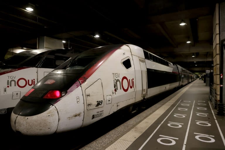 Dos trenes de alta velocidad permanecen estacionados en las vías de la estación de Montparnasse, el 26 de julio de 2024 en París, tras producirse los sabotajes de la red ferroviaria (Thibaud Moritz)