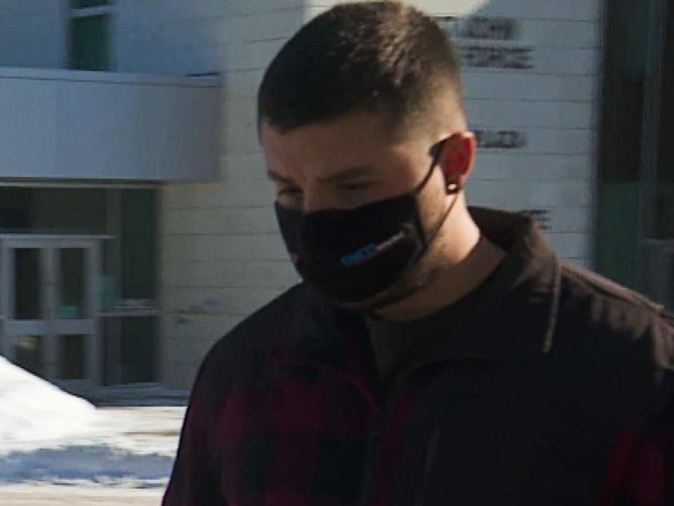 Garrett Johnston arrives at the Saint John courthouse for his sentencing on Thursday afternoon.  (Graham Thompson/CBC - image credit)