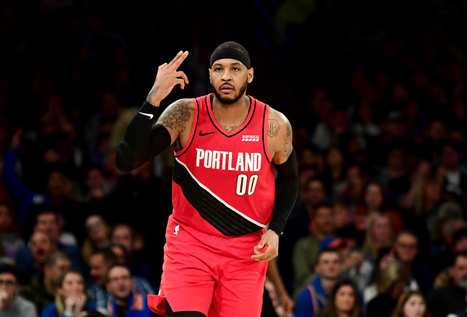 Though he dropped 26 points on Wednesday night, Carmelo Anthony and the Trail Blazers came up short at Madison Square Garden. (Emilee Chinn/Getty Images)