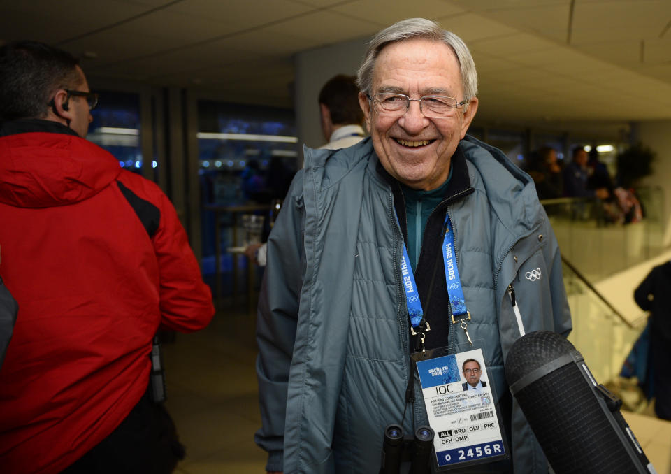 FILE - Former King Constantine II of Greece arrives for the opening ceremony of the 2014 Winter Olympics in Sochi, Russia, Feb. 7, 2014. Constantine, the former and last king of Greece, has died his doctors announced late Tuesday Jan. 10, 2023. He was 82. (AP Photo/Lionel Bonaventure, Pool, File)