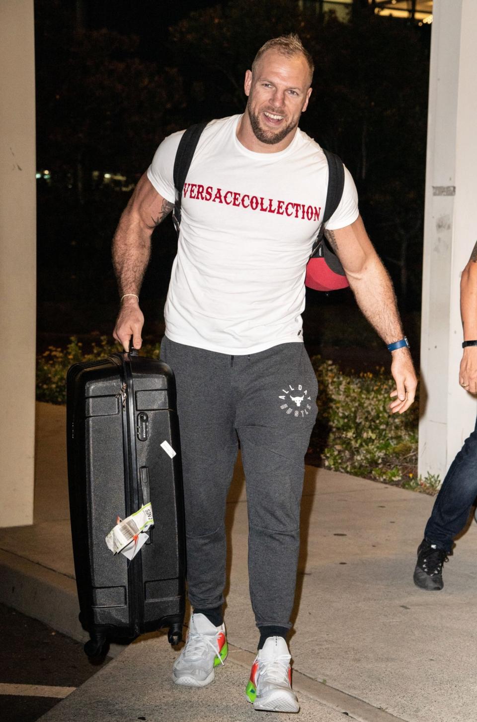 In the jungle? James Haskell at Brisbane airport today (Rex Features)