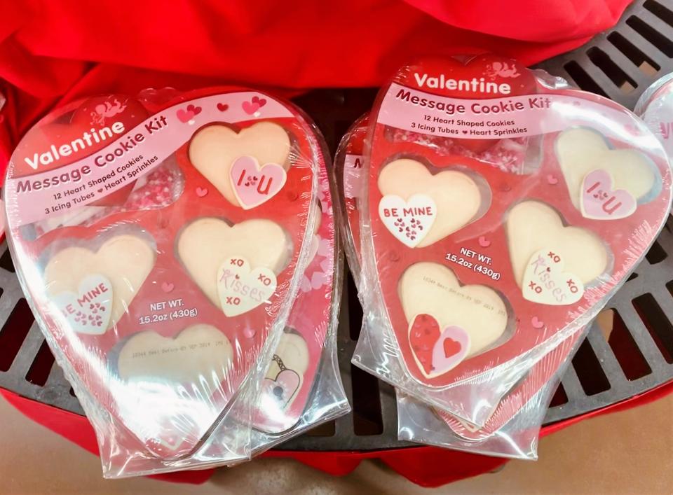 Start your conversation with a Valentine Message Cookie Kit. It includes cookies, icing and sprinkles for less than $6 at Walmart.