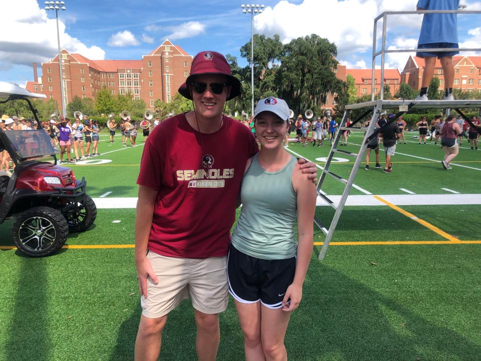 Florida State University freshmen Kye Turner and Kate Thornton are new members of FSU's Marching Chiefs band. They pose for a photo during the band's rehearsal on Monday, August 24, 2022.