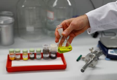 Uranium samples are seen in the International Atomic Energy Agency (IAEA) nuclear material laboratory in Seibersdorf, Austria June 13, 2018. Picture taken June 13, 2018. REUTERS/Leonhard Foeger