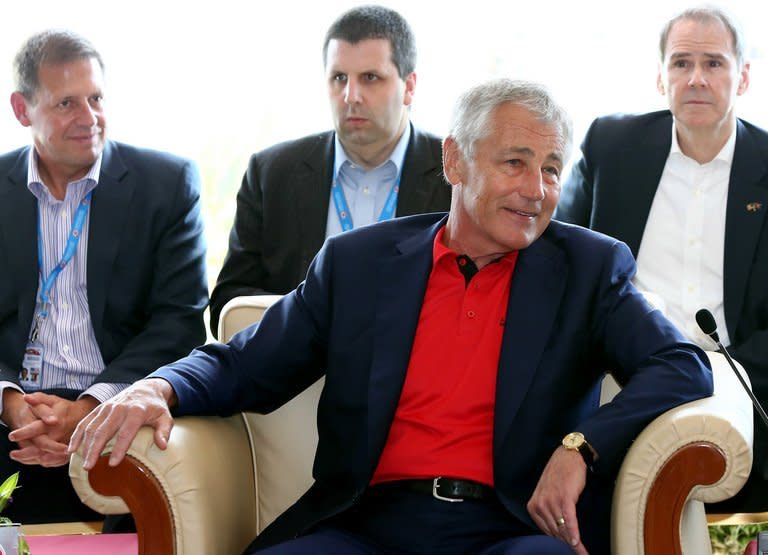 US Defence Secretary Chuck Hagel smiles ahead of a meeting with ASEAN ministers in Bandar Seri Begawanon, Brunei, on August 28, 2013
