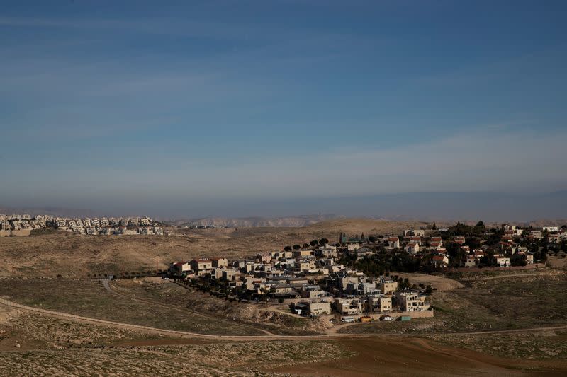 A general view shows the Israeli settlements of Kedar and Maale Adumim in the Israeli-occupied West Bank