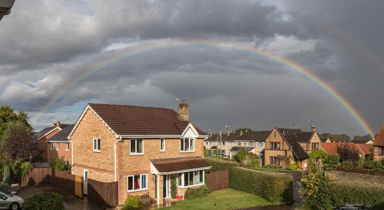 House with large rainbow above