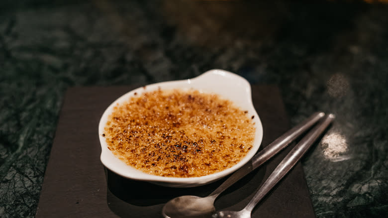 Creme brulee in white ramekin