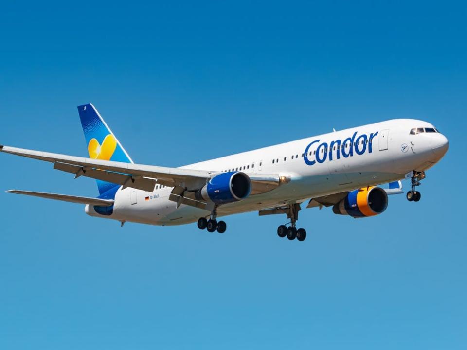 A Condor Boeing 767 at Frankfurt Airport in 2018.