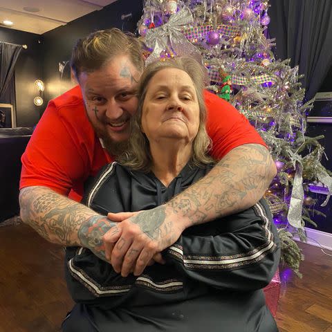 <p>Jelly Roll Instagram</p> Jelly Roll and his mom Donna DeFord pose for a photo during the holiday season.