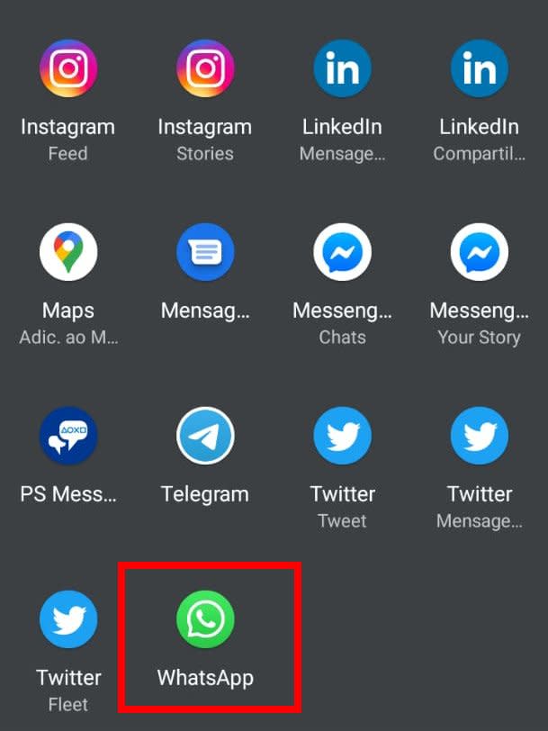 Localize o WhatsApp, selecione o contato e finalize o envio da figurinha (Captura de tela: Matheus Bigogno)