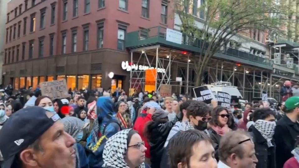 Protesters packed Gould Plaza, prompting the university to ask for NYPD intervention. Party for Socialism and Liberation via Storyful