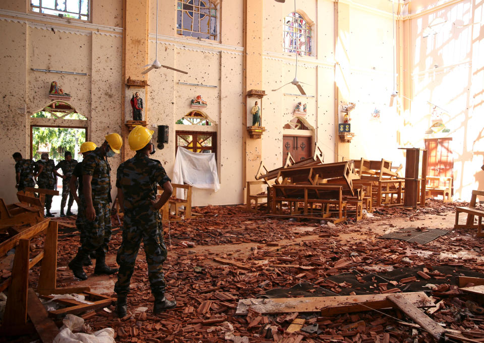 A view of the damage at St. Sebastian Catholic Church, after bomb blasts ripped through churches and luxury hotels on Easter, in Negombo, Sri Lanka April 22, 2019. (Photo: Athit Perawongmetha/Reuters)