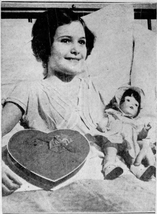 Alyce Jane McHenry of Omaha, Nebraska, rests in a hospital bed on Feb. 14, 1935. McHenry traveled to Fall River for surgery to correct an "upside-down stomach" and became a national sensation.