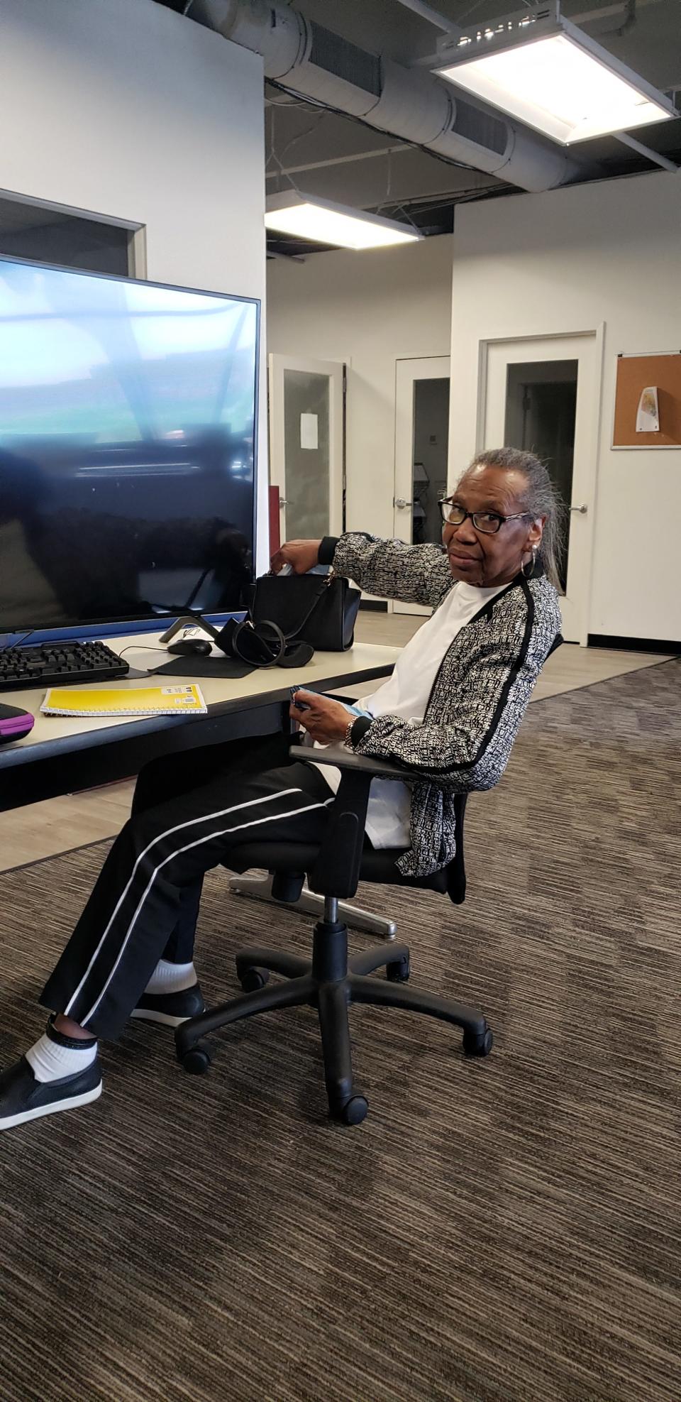 Gwen Levi attends a computer class in Baltimore, Maryland. The 76-year-old was re-arrested for violating the terms of her home confinement after left her house to go to the class, believing she had been approved to do so, her attorney said.