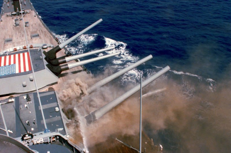 A photo taken from the bridge captures the explosion of the No. 2 16-inch gun turret aboard the battleship USS Iowa on April 19, 1989. It was later determined that 47 sailors were killed by the blast. File Photo courtesy of the U.S. Navy