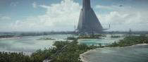 <p>The first tropical planet we’ve seen in the <i>Star Wars</i> galaxy, Scarif has vital strategic importance based on the ferocity of the battle there, as seen in preview clips. Could that monolithic structure be the repository of the Death Star plans? (Photo: Lucasfilm) </p>