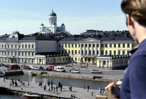 The Market Square and Presidential palace in Helsinki, Finland, where the Russian and US presidents will meet for a summit