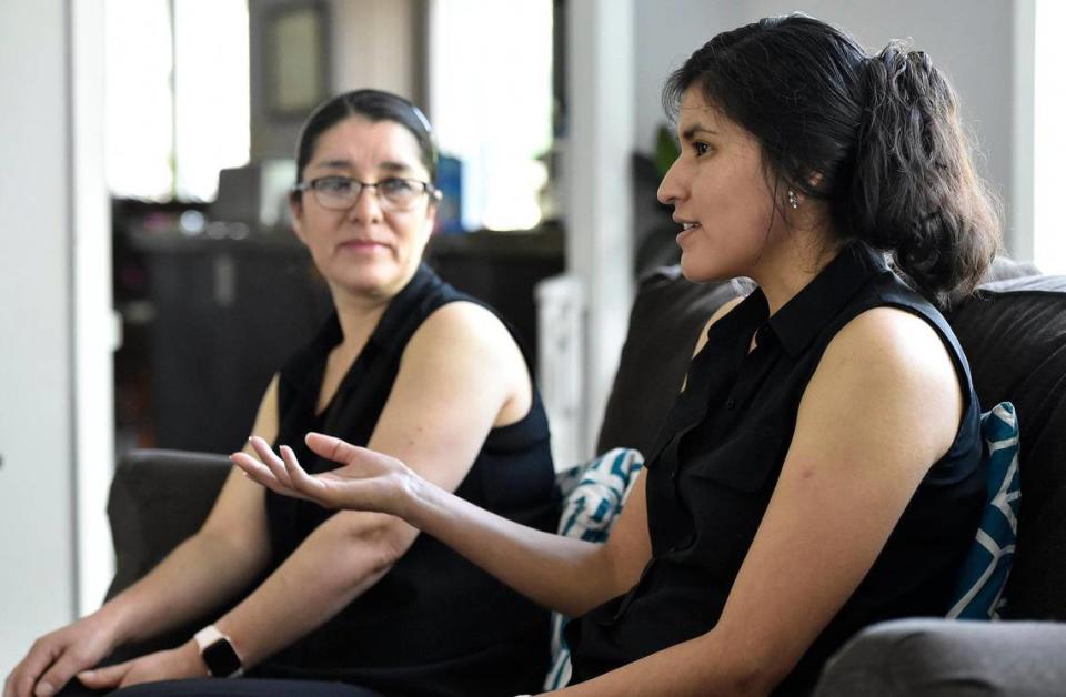 Narda Lyons, right, and Maria Moran, recall their sister Maribel Moran recently. Moran and her sons 5-year-old Ezra Sharp and 2-year-old Mason Sharp died in a boating accident on the Neosho River near the Burlington City Dam June 5, 2021. The family said they are heartbroken over their loss.