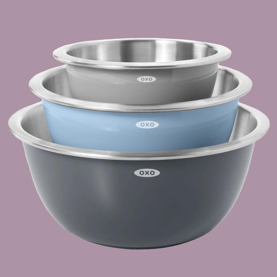 OXO Stainless Steel Mixing Bowls Nesting 3-Piece Set in Grey/Blue