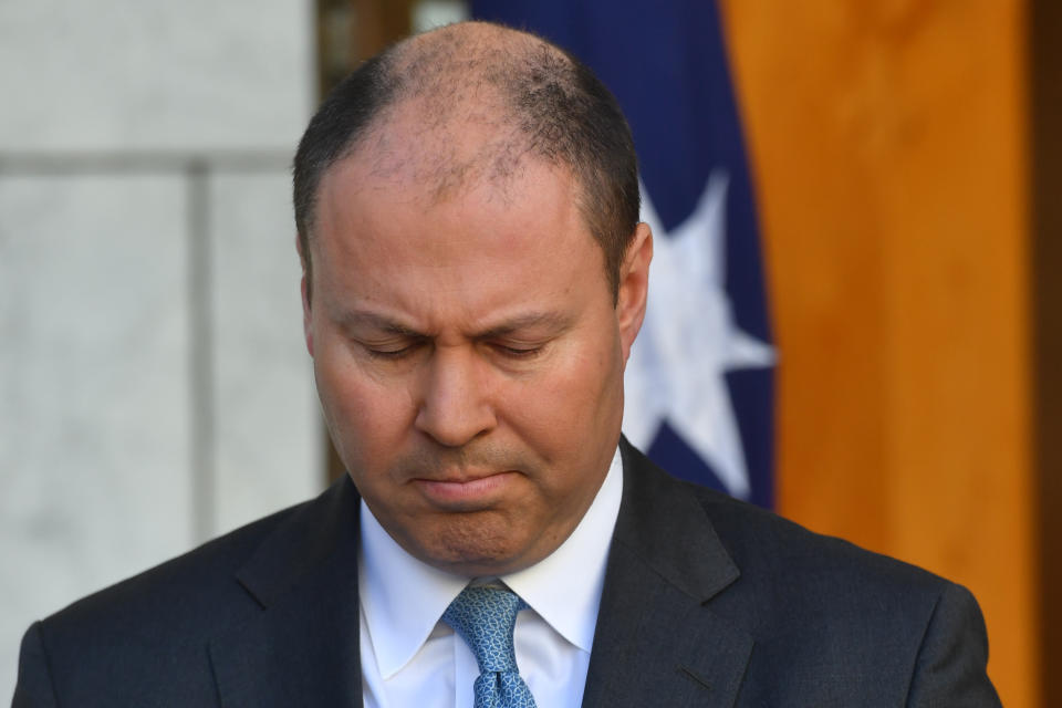 CANBERRA, AUSTRALIA - JUNE 18: Treasurer Josh Frydenberg during a press conference at Parliament House on June 18, 2020 in Canberra, Australia. The Australian Bureau of Statistics has released the Labour force figures in Australia for May 2020. Australia's unemployment rate jumped to 7.1 percent in May from 6.4 percent in April, with the Bureau of Statistics estimating a further 227,700 jobs were lost last month. (Photo by Sam Mooy/Getty Images)