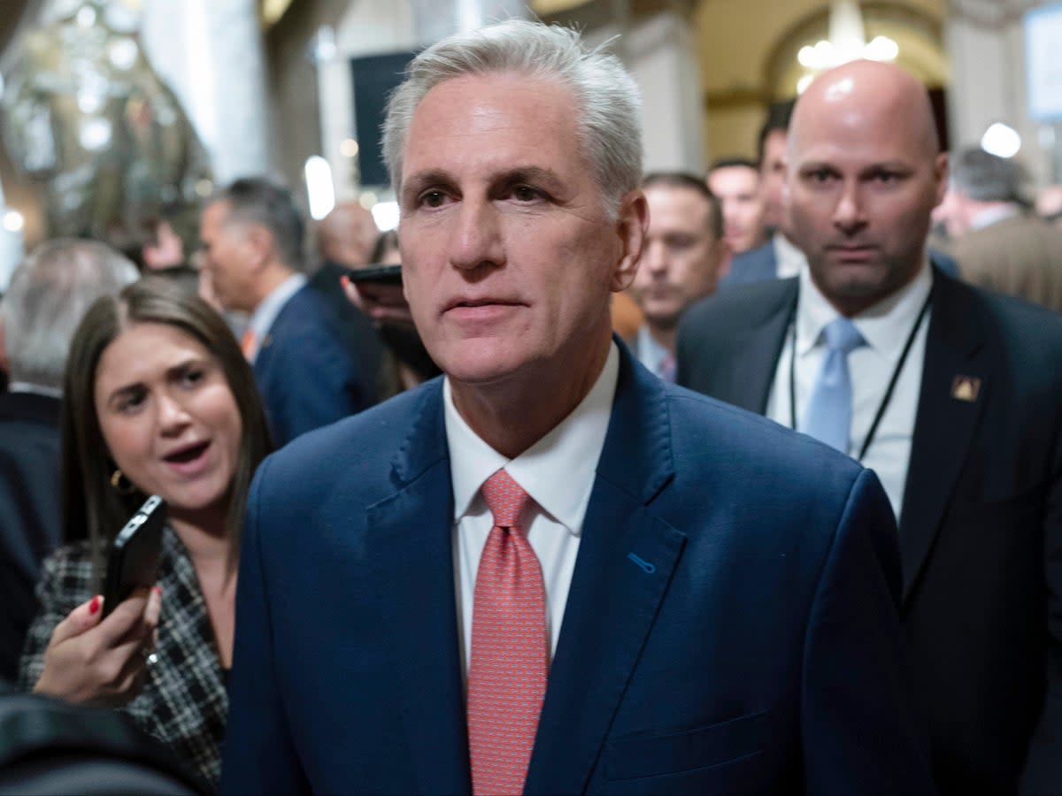 Speaker of the House Kevin McCarthy, R-Calif., leaves the House Chamber after President Joe Biden's State of the Union address to a joint session of Congress at the Capitol, Feb. 7, 2023, in Washington (AP)