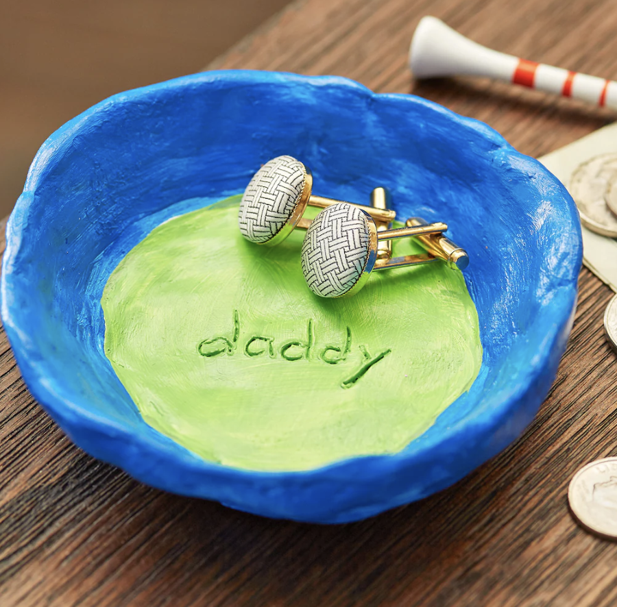 father's day crafts daddy clay dish with a green center and blue exterior