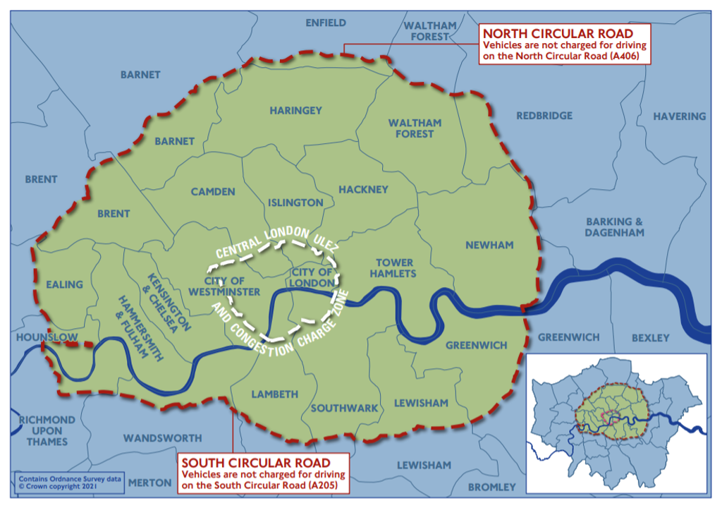 The expanded boundary of London’s Ultra-Low Emissions Zone (Transport for London)