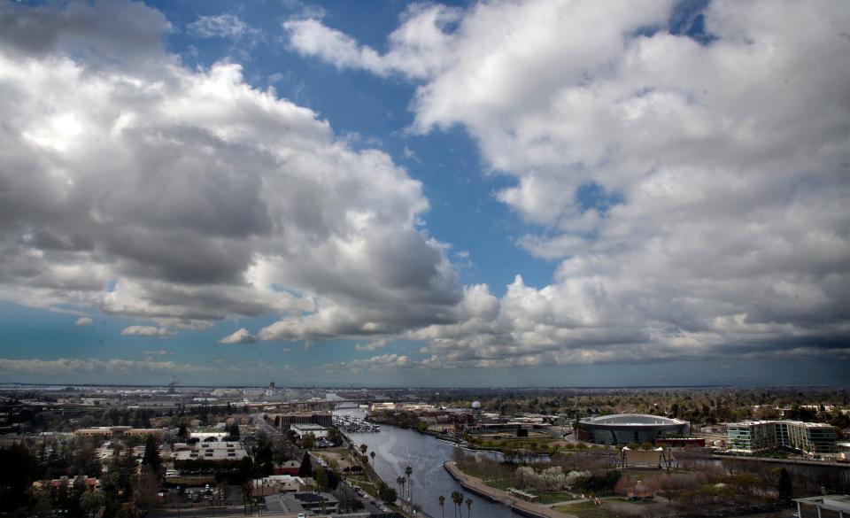 (3/3/22)A canopy of cloudy skies, viewed from the 12th floor of the San Joaquin County Courthouse, hover over the Port of Stockton, the Stockton Ballpark and the Stockton Arena in downtown Stockton.  CLIFFORD OTO/THE STOCKTON RECORD