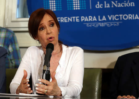 Former Argentine President and Senator Cristina Fernandez de Kirchner speaks during a news conference at the Congress in Buenos Aires, December 7, 2017. REUTERS/Marcos Brindicci