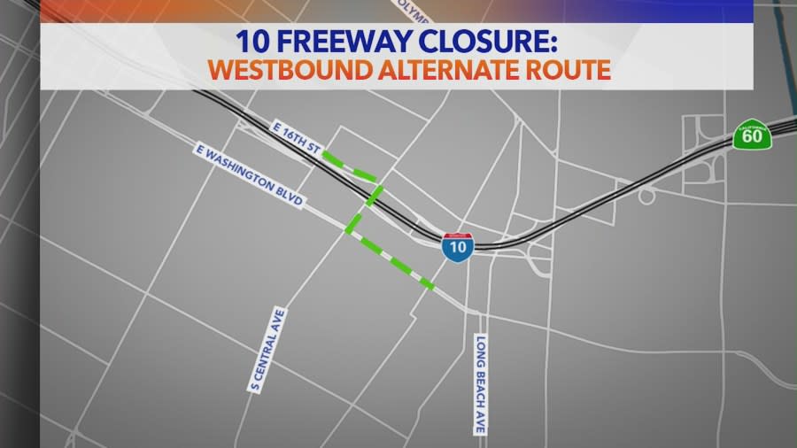 Westbound alternate routes for 10 Freeway closure (Caltrans)