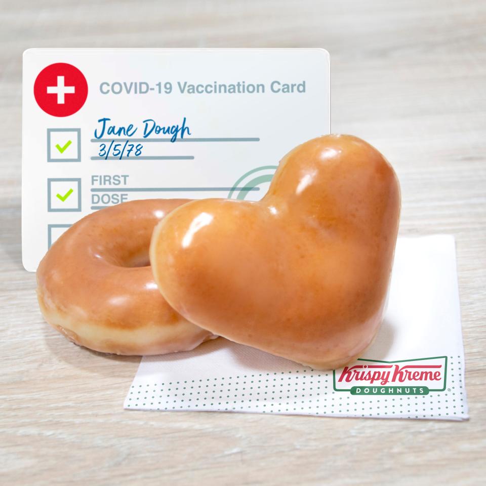 Krispy Kreme is giving away two free doughnuts Aug. 30 through Sept. 5 to consumers who are vaccinated.