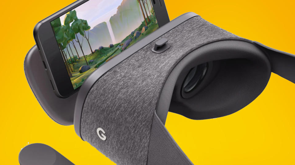 The Google Daydream headset on an orange background