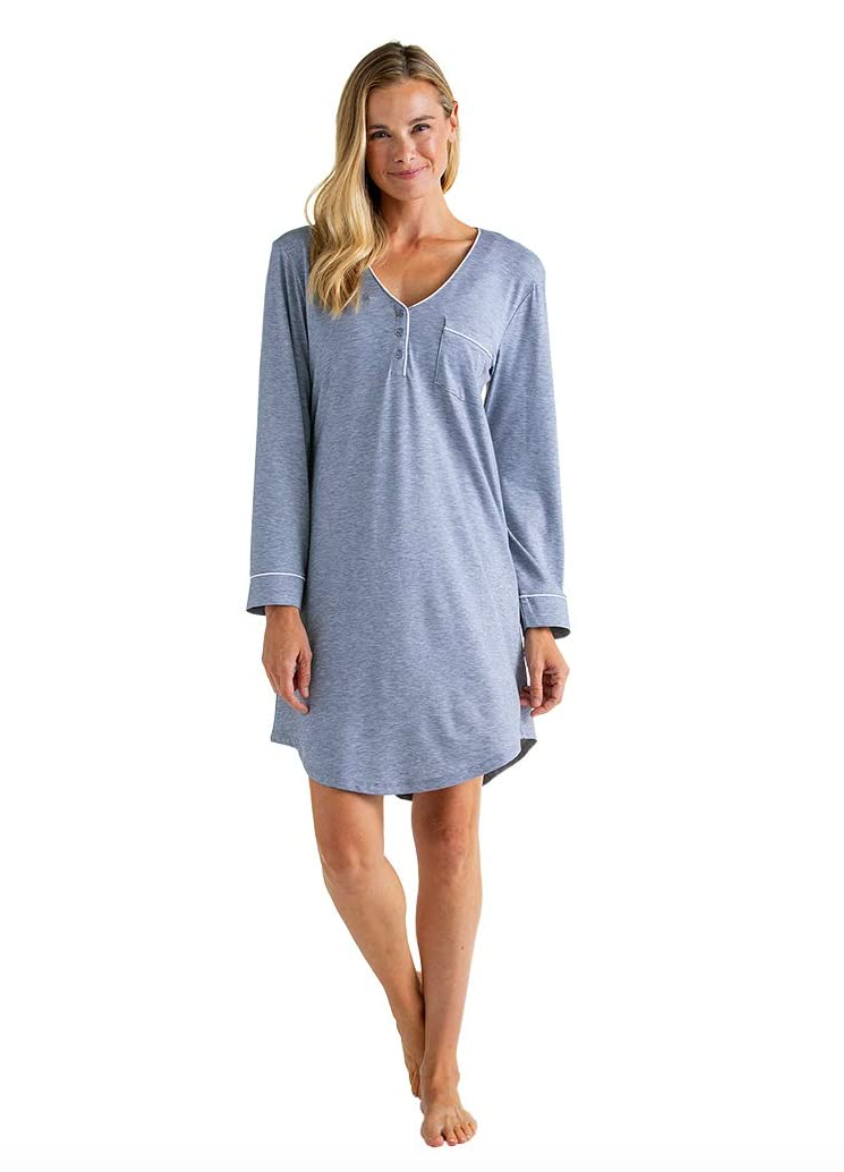 Softies Women's 36" Sleep Shirt with Contrast Piping Gray