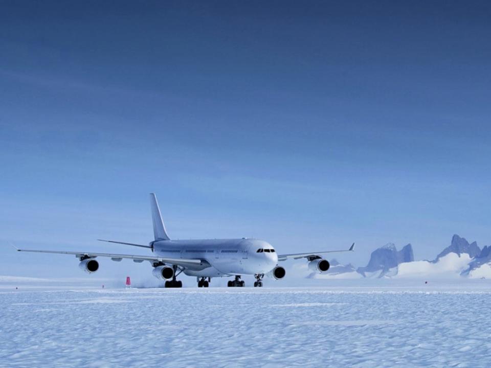 HiFly's Airbus A340 in Antarctica, flown to the continent in partnership with camp operator White Desert.