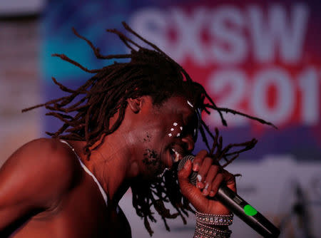 Emmanuel Jal, who is South Sudanese-Canadian, performs at the ContraBand Showcase featuring artists representing countries included in U.S. President Donald Trump's executive order travel bans, at the South by Southwest (SXSW) Music Film Interactive Festival 2017 in Austin, Texas, U.S. March 17, 2017. REUTERS/Brian Snyder