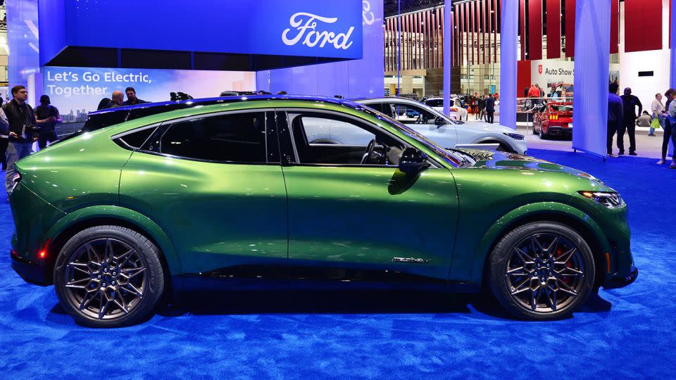 Ford shows off the new model 2024 Ford Mustang Mach-E GT during the Chicago Auto Show at McCormick Place convention center in Chicago, Illinois on February 8, 2024. - Jacek Boczarski/Anadolu/Getty Images/File