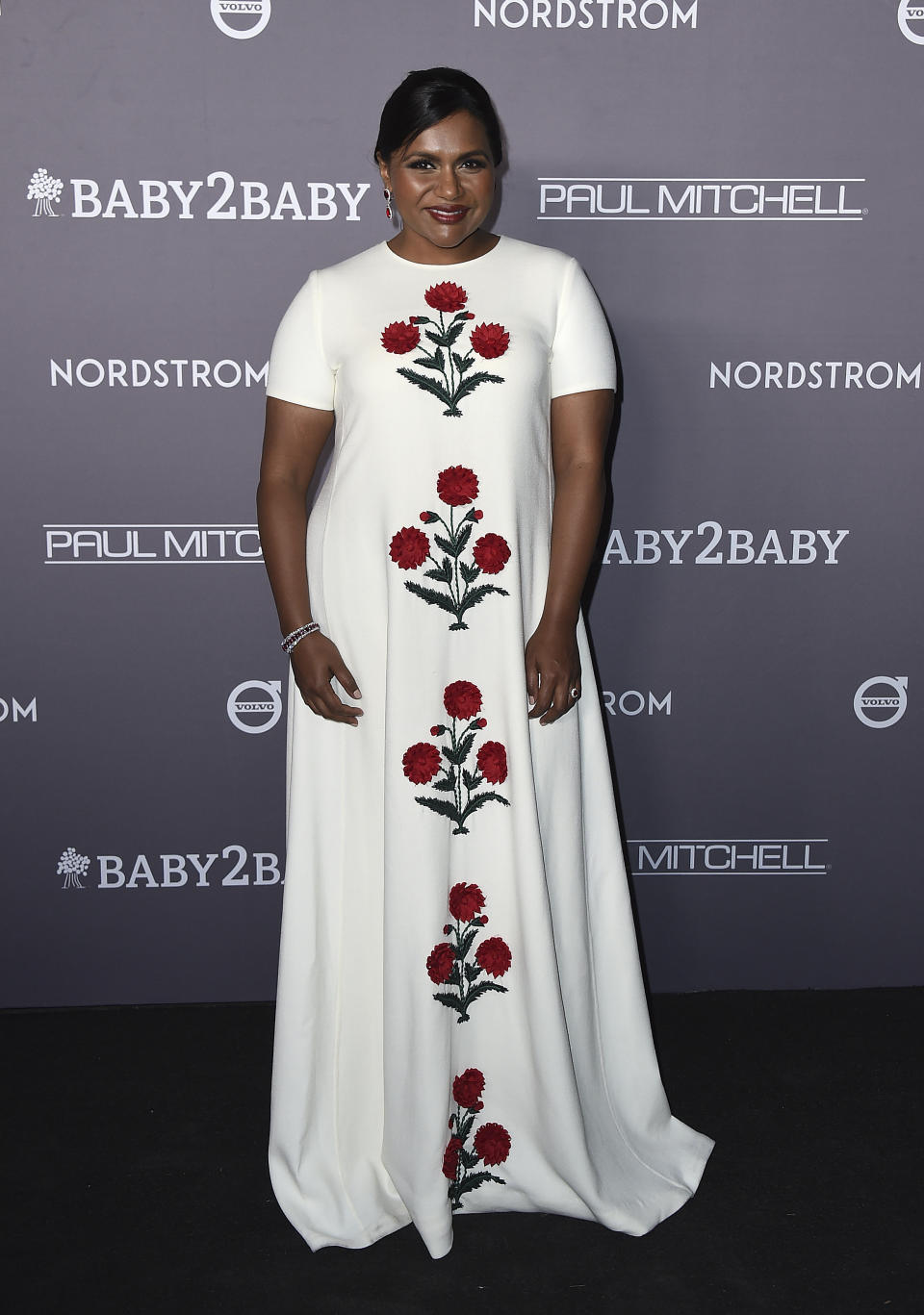 Mindy Kaling arrives at the 2019 Baby2Baby Gala on Saturday, Nov. 9, 2019, in Culver City, Calif. (Photo by Jordan Strauss/Invision/AP)