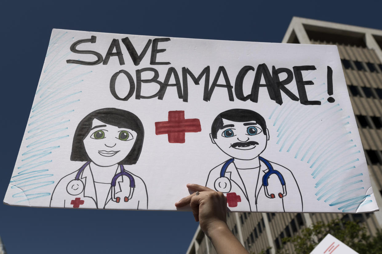 Supporters of the Affordable Care Act participate in a &quot;Save Obamacare&quot; rally in Los Angeles, California on March 23, 2017. (Ronen Tivony/NurPhoto via Getty Images)