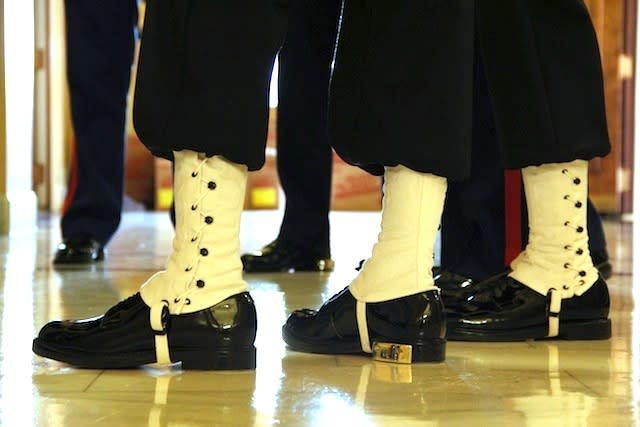 The Inagural colorguard prepare before the ceremony in the U.S. Capitol building. (Chris Moody/Yahoo News)