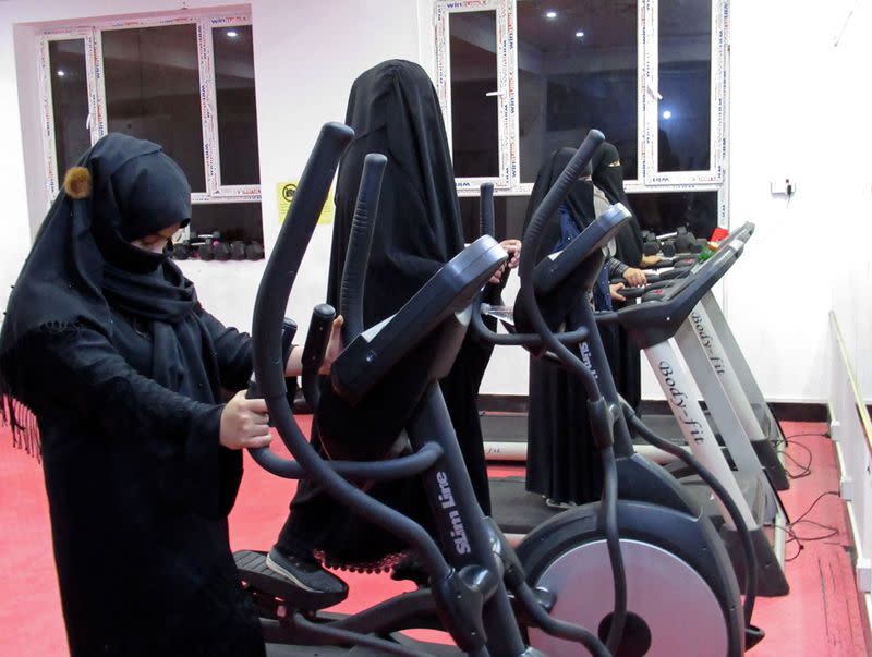 Afghan women exercise in a fitness gym in Kandahar