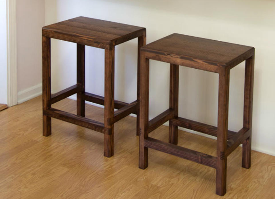 <body> <p>With plenty of table-saw work, a trio of 8-foot-long 2x4s can be trimmed down and transformed into a pair of slender-legged bar <a rel="nofollow noopener" href=" http://www.bobvila.com/articles/diy-stool/#.VY2AR_lViko?bv=yahoo" target="_blank" data-ylk="slk:stools;elm:context_link;itc:0;sec:content-canvas" class="link ">stools</a>. Strips of wood were glued together to make the seats, and a stain brings out the wood grain for extra visual impact.</p> <p><strong>Related: <a rel="nofollow noopener" href=" http://www.bobvila.com/slideshow/10-surprisingly-simple-woodworking-projects-for-beginners-46626?bv=yahoo" target="_blank" data-ylk="slk:10 Surprisingly Simple Woodworking Projects for Beginners;elm:context_link;itc:0;sec:content-canvas" class="link ">10 Surprisingly Simple Woodworking Projects for Beginners</a> </strong> </p> </body>